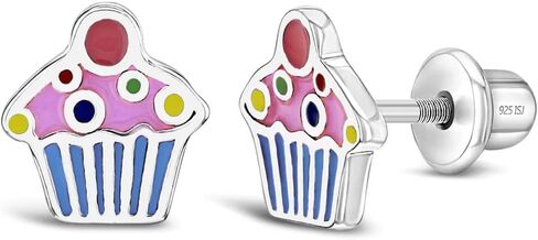 925 Sterling Silver Enamel Cupcake Screw Back Earrings for Young Girls and Pre-teens - Cupcake Girl Studs for Daily Use - Small Stud Earrings for Girls - Hypoallergenic and Lightweight Earrings in Saudi Arabia