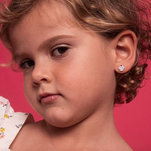 925 Sterling Silver Enamel Cupcake Screw Back Earrings for Young Girls and Pre-teens - Cupcake Girl Studs for Daily Use - Small Stud Earrings for Girls - Hypoallergenic and Lightweight Earrings in Saudi Arabia