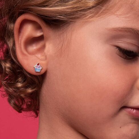 925 Sterling Silver Enamel Cupcake Screw Back Earrings for Young Girls and Pre-teens - Cupcake Girl Studs for Daily Use - Small Stud Earrings for Girls - Hypoallergenic and Lightweight Earrings in Saudi Arabia