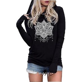 LYEIAO Mandala Graphic Fashion Hoodie Shirts for Women Lotus Flower Long Sleeve Hoodie Gothic Novelty Graphic Pullover Tops in Kuwait