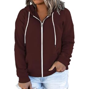 ROSRISS Women's-Plus-Size-Zip-Up-Hoodies Long Sleeve Drawstring Hooded Sweatshirts Full Zip Lightweight Tops with Pockets