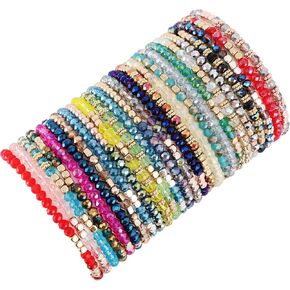 JEWPARK 26 قطعة بوهو أساور مطرزة مرنة للنساء ملونة قابلة للتكديس سباركلي خرز كريستالي أساور متعددة الطبقات بيان أساور تمتد الكفة مجوهرات هدايا in Kuwait