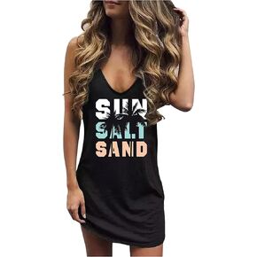 Live Simple Coconut Tree Sleeveless Mini Dress Summer Beach Mini Dress Women's Summer Casual Sexy V Neck Mini Tank Dress in Kuwait