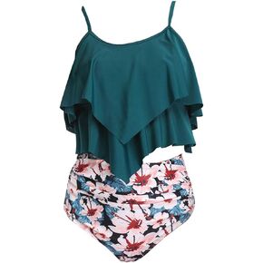 بدلة سباحة بيكيني VeMee للنساء بيكيني عالي الخصر مكون من قطعتين تانكيني مكشكش عالي الخصر in Kuwait