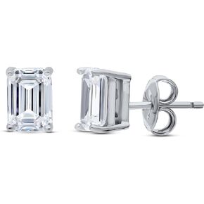 BERRICLE Sterling Silver Solitaire Emerald Cut Cubic Zirconia CZ Anniversary Stud Earrings for Unisex, Rhodium Plated