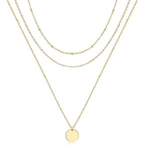 Layered Choker Necklaces for Women,Handmade 14K Gold Plated Dainty Pearl Choker Snake Chains Star Bar Coin Pendant Multilayer Adjustable Layering Gold Necklace Set,17"/19"/21"