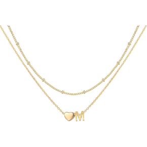 Glimmerst Layered Initial Necklace for Women 18K Gold Plated Stainless Steel Beaded Chain Choker Neckalce Layering Personalized Tiny Letters Name Necklace for Girls
