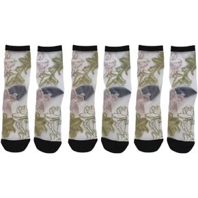 Aufona 6 Pairs Vintage Sheer Socks, Cute Floral Thin Socks, Mesh Lace Elastic Jacquard Glass Silk Socks for Women Girls