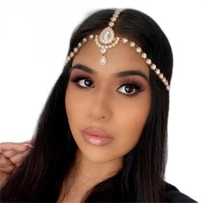 Catery Head Chain Jewelry Crystal Hair Chains Boho Headpiece Pendant Head Chain Hair Jewelry Hair Accessories for Women and Girls (Silver)