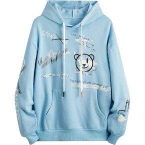 سويت شيرت WDIRARA للرجال ذو قلنسوة برباط ورسومات كرتونية وأكمام طويلة وجيب in Kuwait