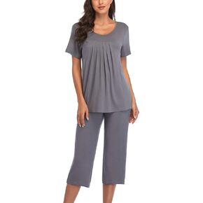 COLORFULLEAF Womens Pajama Sets Summer Pjs Lounge Sets for Women Soft Sleepwear Top and Capri Pants with Pockets
