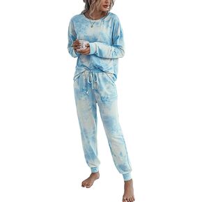 IFFEI Womens Pajama Sets 2 Piece Tie Dye Long Sleeve Loungewear Sweatshirt Outfits with Pockets
