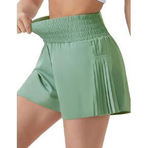 THE GYM PEOPLE Women's High Waist Workout Shorts Side Pleated Athletic Running Shorts with Mesh Liner Zip Pocket