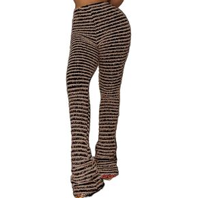 qfmqkpi سراويل نسائية غامضة مخططة باللونين الأسود والأبيض مكدسة طماق محبوك Sweatpants