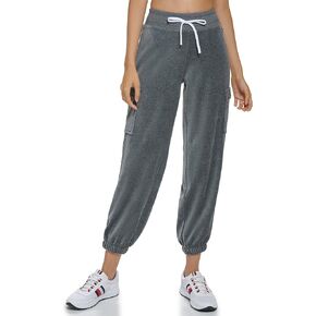 Tommy Hilfiger Women's Velour Fabric Cargo Pockets Jogger Rib Waistband with Drawcord Ghost Debossed Logo Taping in Saudi Arabia
