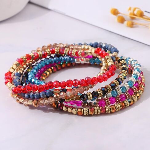 JEWPARK 26 قطعة بوهو أساور مطرزة مرنة للنساء ملونة قابلة للتكديس سباركلي خرز كريستالي أساور متعددة الطبقات بيان أساور تمتد الكفة مجوهرات هدايا in Kuwait