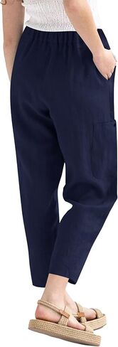 LYANER Women's Casual Elastic Waist Straight Pants Trousers with Pockets in Kuwait