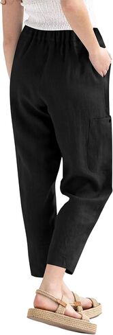LYANER Women's Casual Elastic Waist Straight Pants Trousers with Pockets in Kuwait