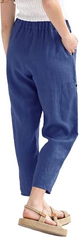 LYANER Women's Casual Elastic Waist Straight Pants Trousers with Pockets in Kuwait