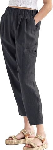 LYANER Women's Casual Elastic Waist Straight Pants Trousers with Pockets in Kuwait