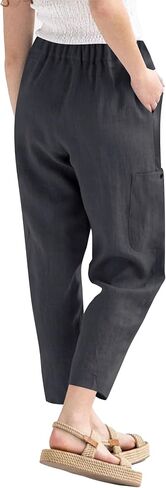 LYANER Women's Casual Elastic Waist Straight Pants Trousers with Pockets in Kuwait