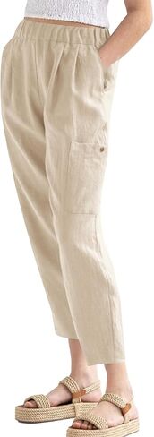 LYANER Women's Casual Elastic Waist Straight Pants Trousers with Pockets in Kuwait