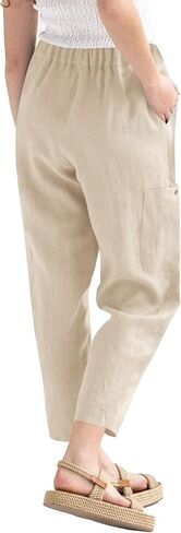 LYANER Women's Casual Elastic Waist Straight Pants Trousers with Pockets in Kuwait