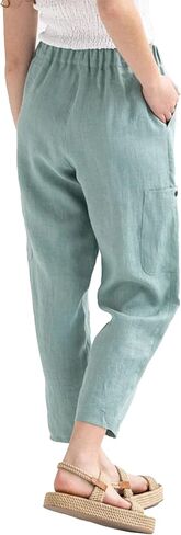LYANER Women's Casual Elastic Waist Straight Pants Trousers with Pockets in Kuwait