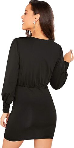 SweatyRocks Women's Deep V Neck Twist Front Ruched Long Sleeve Mini Bodycon Dress in Saudi Arabia