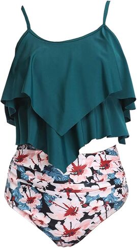 بدلة سباحة بيكيني VeMee للنساء بيكيني عالي الخصر مكون من قطعتين تانكيني مكشكش عالي الخصر in Kuwait