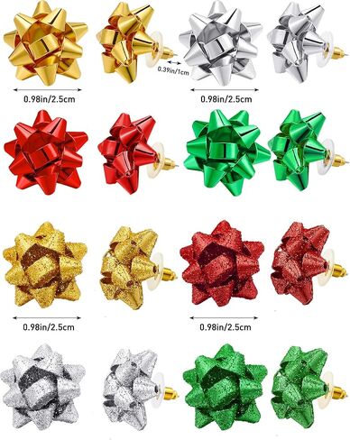 8 Pairs Christmas Bow Earrings Glitter Xmas Bow Stud Earrings Holiday Christmas Bow Multi Earring Set for Women in Saudi Arabia