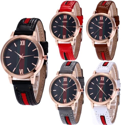 CdyBox Wholesale 5 Pack PU Leather Watch Analog Quartz Wristwatches for Women Men Lady Teen Girl in Kuwait