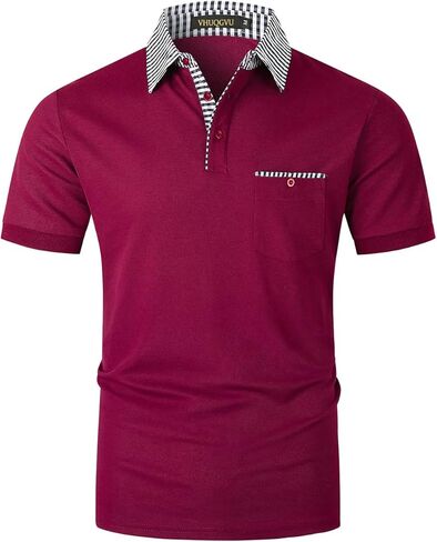 قميص جولف VHUQGVU رجالي بأكمام قصيرة، قمصان بولو قطنية كلاسيكية منقوشة بمقاس نحيف مع جيب in Kuwait