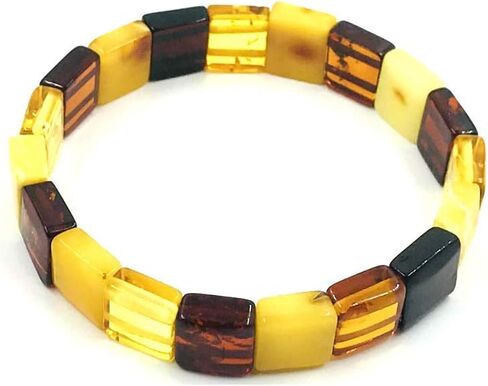 Amber Jewelry Shop Natural Baltic Amber Stretch Bracelet for Women - Hand Made from PolishedCertified Baltic Amber Beads(Multicolor), Small in Saudi Arabia