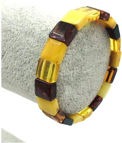Amber Jewelry Shop Natural Baltic Amber Stretch Bracelet for Women - Hand Made from PolishedCertified Baltic Amber Beads(Multicolor), Small in Saudi Arabia