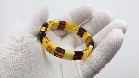 Amber Jewelry Shop Natural Baltic Amber Stretch Bracelet for Women - Hand Made from PolishedCertified Baltic Amber Beads(Multicolor), Small in Saudi Arabia