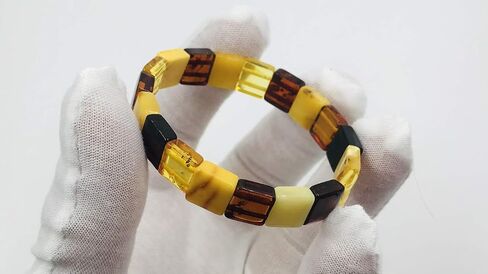 Amber Jewelry Shop Natural Baltic Amber Stretch Bracelet for Women - Hand Made from PolishedCertified Baltic Amber Beads(Multicolor), Small in Saudi Arabia