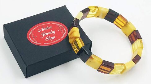 Amber Jewelry Shop Natural Baltic Amber Stretch Bracelet for Women - Hand Made from PolishedCertified Baltic Amber Beads(Multicolor), Small in Saudi Arabia