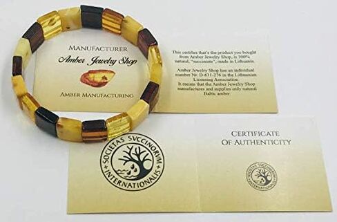 Amber Jewelry Shop Natural Baltic Amber Stretch Bracelet for Women - Hand Made from PolishedCertified Baltic Amber Beads(Multicolor), Small in Saudi Arabia