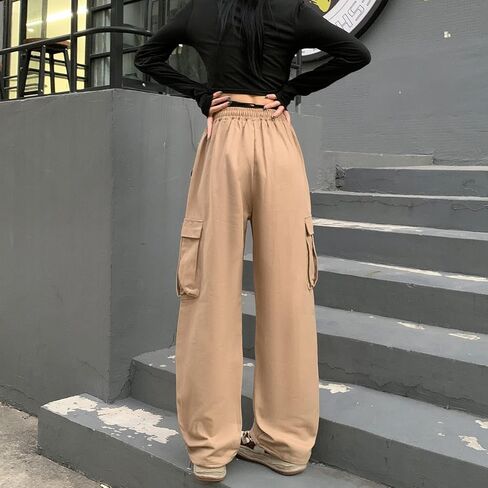 سراويل Linsennia Y2k للسيدات مع جيوب مريحة ومناسبة للشارع سراويل باراشوت واسعة الساق مع سلسلة للفتيات in Kuwait