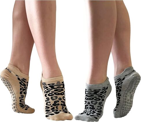 JCZANXI Non Slip Pilates Barre Socks with Grips, Anti Skid Leopard Print Ankle Grip Yoga Socks in Kuwait