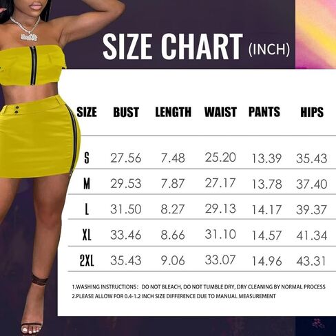 Aotasely Women's 2 Piece Zipper Faux Leather Dresses Sexy Bodycon Tube Crop Top Mini Skirt Sets with Metal Button Belt in Kuwait