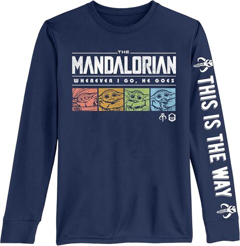 Star Wars Boys' The Mandalorian Grogu This is The Way Long Sleeve T-Shirt, Navy in Saudi Arabia