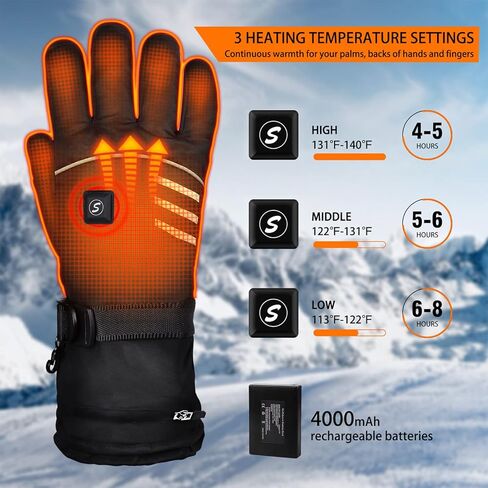 قفازات ساخنة وقفازات شتوية، قفازات للدراجات النارية، 3 مستويات تسخين، قفازات مقاومة للماء وقابلة لإعادة الشحن تعمل باللمس، لجميع أنواع الأنشطة الخارجية للرجال والنساء مقاس L (مقاس XL: B08NXPHC3H) in Kuwait