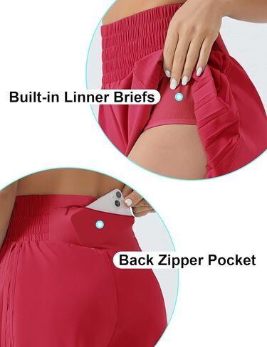 THE GYM PEOPLE Women's High Waist Workout Shorts Side Pleated Athletic Running Shorts with Mesh Liner Zip Pocket in Saudi Arabia