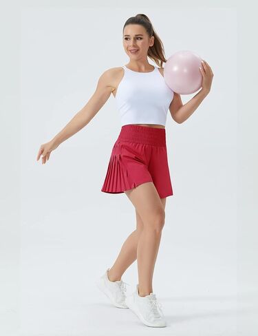 THE GYM PEOPLE Women's High Waist Workout Shorts Side Pleated Athletic Running Shorts with Mesh Liner Zip Pocket in Saudi Arabia