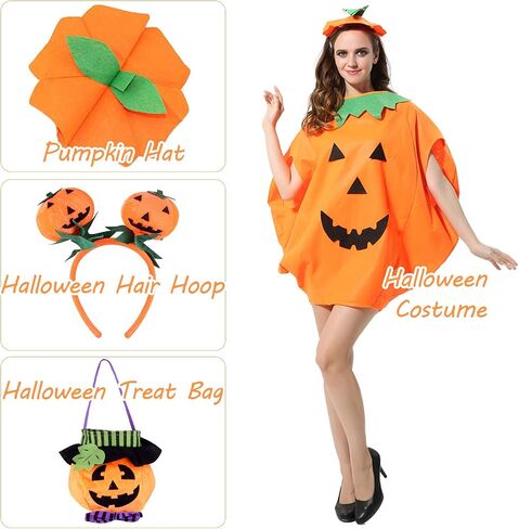 FEPITO 4Pcs Unisex Adult Halloween Pumpkin Costume Funny Halloween Costumes Orange Pumpkin Cosplay Party Clothes in Saudi Arabia