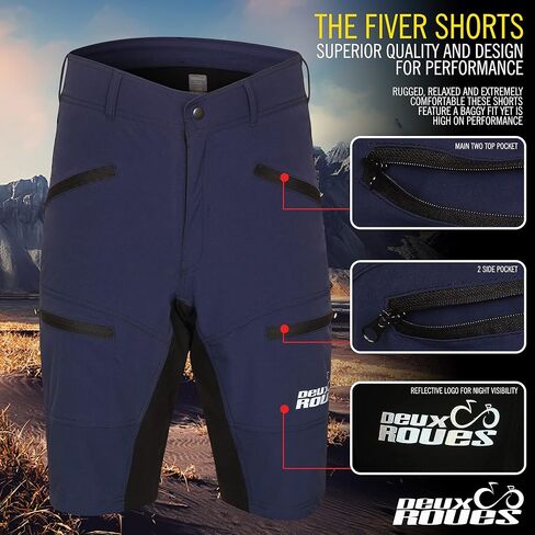 MTB Mountain Bike Shorts - The FIVER - 4D Padded Baggy Bicycle Cycling Biking Bike Shorts Loose-fit - 5 Zippered Pockets in Kuwait