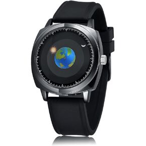 MINILUJIA 50M Waterproof Men World Map Watches Creative Starry Universe Earth Globe Moon Sun Rotating Eye-catching Personalized Cool Unique Mens Watches