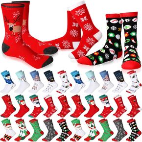 Geyoga 30 Pairs Christmas Cotton Socks for Women Funny Xmas Socks Winter Warm Novelty Socks Holiday Colorful Socks Bulk for Family Boys Girls Men Women
